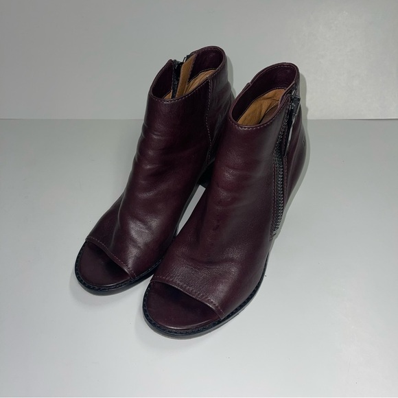 Frye Peep Booties Women's Size 6.5‎ US Wine Leather Heeled Ankle Boots BRIELLE - Picture 4 of 12